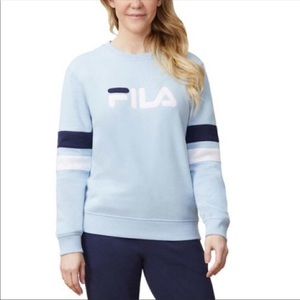 Fila Natalie Blue & White Fleece Lined Pullover Crewneck Sweatshirt